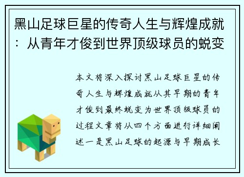 黑山足球巨星的传奇人生与辉煌成就：从青年才俊到世界顶级球员的蜕变