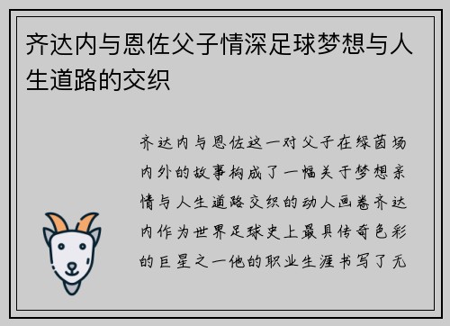 齐达内与恩佐父子情深足球梦想与人生道路的交织